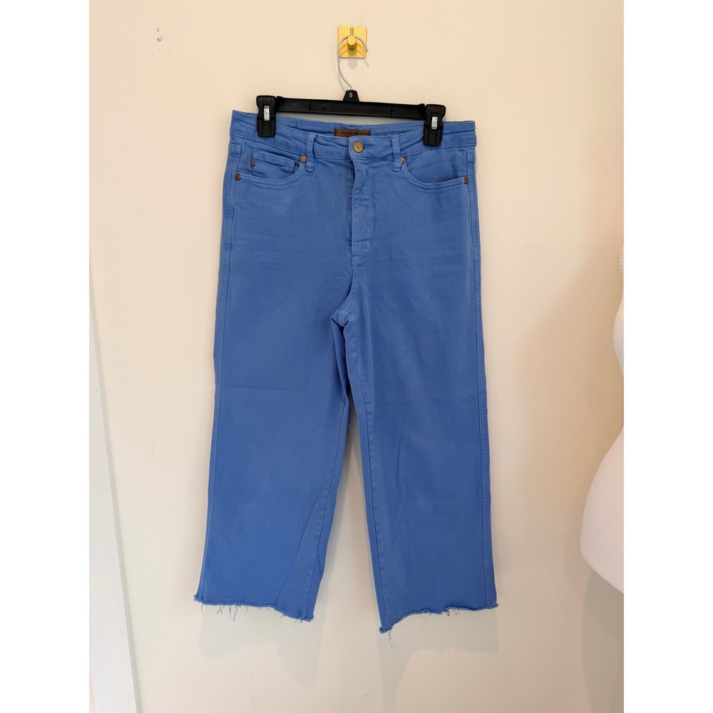 Judy Blue Garment Dyed Wide Leg Raw Hem Jeans Blue Size 11/30 High Rise